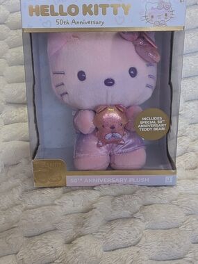 Hello Kitty Pink Metallic Bow Plush with Teddy 50th Anniversary